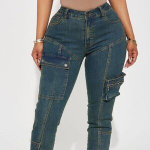 Good Form Cargo Slim Straight Leg Jeans - Dark Wash